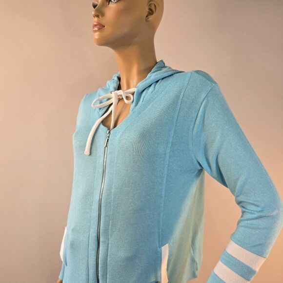 French Kyss Blue Hoodie Full Zip Size Large Soft Summer Knit - Picture 5 of 9